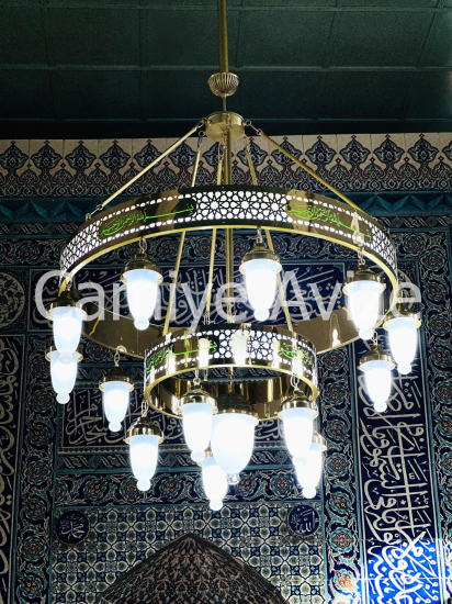 1 metre 16 kandilli yeşil besmeleli cami avizesi