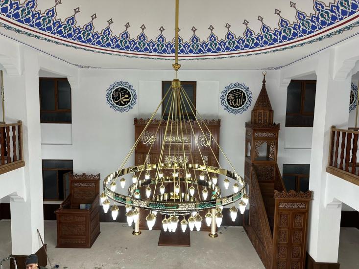 2.40 3 Halka 48 Ampul Besmeleli Turkuaz Selçuklu Avize