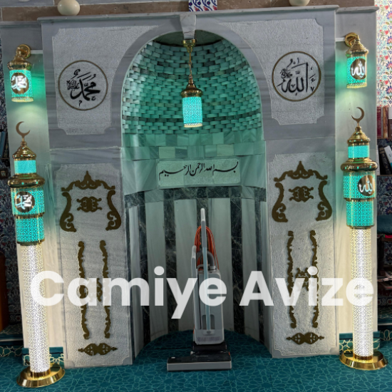 Özel 5’li Lüks Turkuaz Cami Şamdan Seti