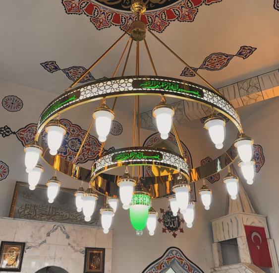 1.5 Metre 2 Halka 25 Ampul Yeşil Besmeleli Selçuklu Avize