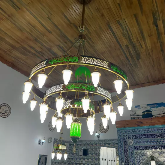 ÖZEL KELİME-İ TEVHİD YEŞİL 3 Halka Cami Avizesi 